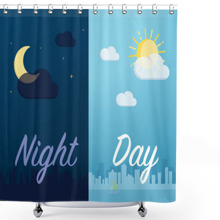 Personality  Day And Night Mode Cityscape Background And Component Vector Shower Curtains