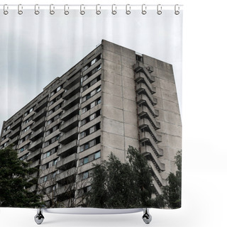 Personality  Green Trees Near Building Against Sky With Clouds In Chernobyl  Shower Curtains
