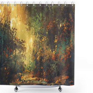 Personality  Colorful Forest With Trees And Flowers In Spring At Sunset Shower Curtains
