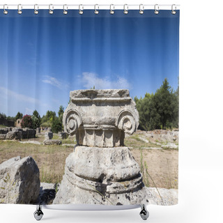 Personality  Remains Of A Corinthian Column In Olympia, Greece Shower Curtains