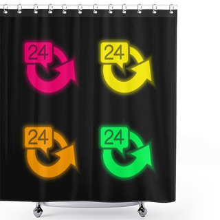 Personality  24 Hours Four Color Glowing Neon Vector Icon Shower Curtains