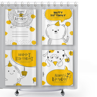 Personality  Set Of Hand Drawn Party Cards With Doodle Elements. Shower Curtains