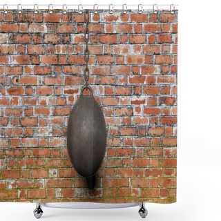 Personality  Metallic Rusty Wrecking Ball On Chain,with Old Brick Wall Background 3D Rendering Shower Curtains