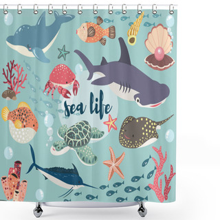 Personality  Sea Life Animal Collection Set Shower Curtains