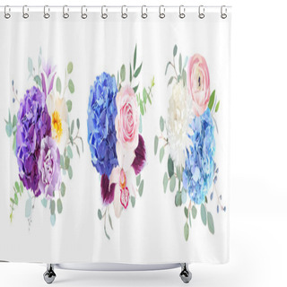 Personality  Violet, Purple And Blue Vector Design Bouquets Shower Curtains