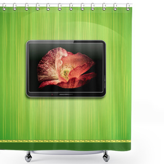 Personality  Vector Lcd, Plasma Tv With Beautiful Poppy Hanging On A Green Wa Shower Curtains