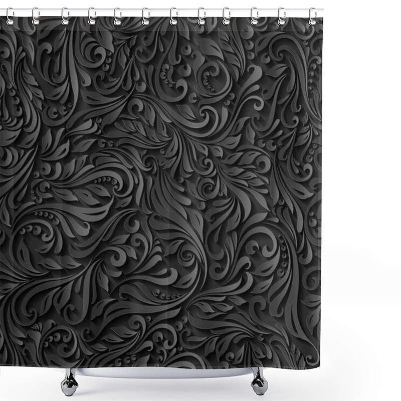 Personality  Seamless Abstract Black Floral Pattern Shower Curtains