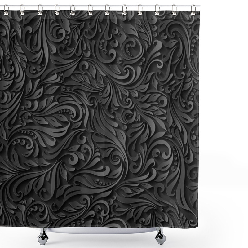 Personality  Seamless abstract black floral pattern shower curtains