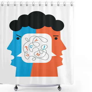 Personality  Schizophrenia,bipolar Disorder, Male Head Silhouettes. Illustration Of Stylized Male Head With Speech Bubble Inside. Vector Available. Shower Curtains