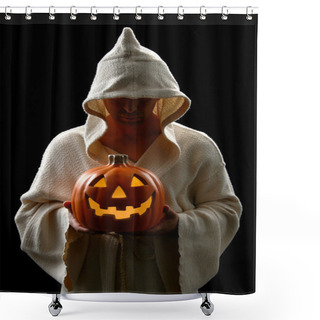 Personality  Hooded Man And Jack-0-Lantern Shower Curtains