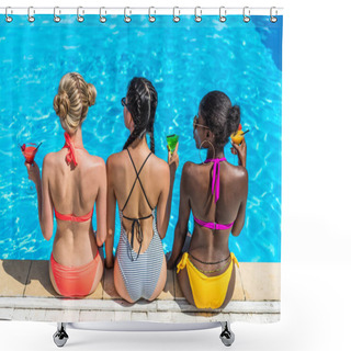 Personality  Multiethnic Women Near Swimming Pool Shower Curtains