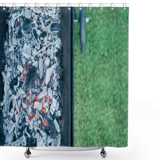 Personality  Top View Of Barbecue With Burning Hot Coals And Ash Shower Curtains