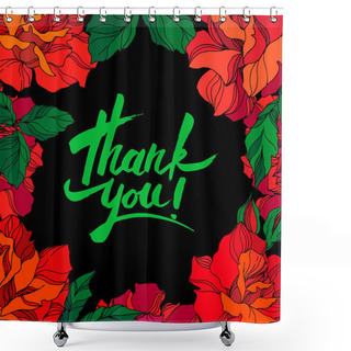 Personality  Vector Rose Floral Botanical Flowers. Green Ahd Red Engraved Ink Art. Frame Border Ornament Square. Shower Curtains