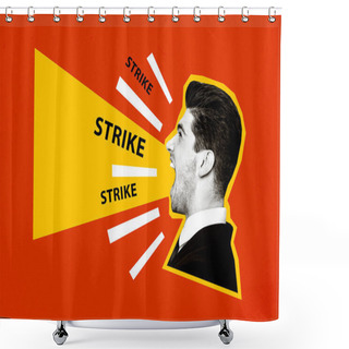 Personality  3D Photo Collage Composite Trend Artwork Sketch Image Of Black White Strong Angry Man Loud Voice Strike Social Voice Democracy Choice. Shower Curtains