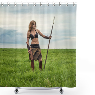 Personality  Girl Warrior In The Field. Amazon On Patrol. Shower Curtains