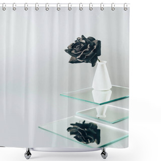 Personality  Black Rose In Vase Reflecting In Mirrors Isolated On White Shower Curtains