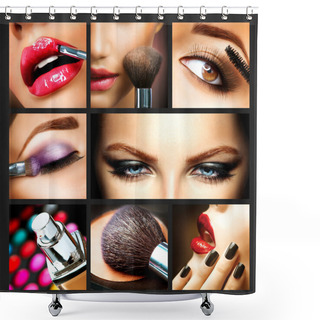 Personality  Makeup Collage. Professional Make-up Details. Makeover Shower Curtains