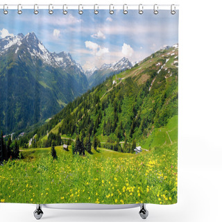Personality  Alpine Mountains And Flowers In Austria Shower Curtains