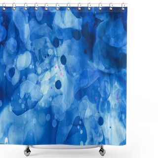 Personality  Dark Blue And Blue Splashes Of Alcohol Ink As Abstract Background Shower Curtains