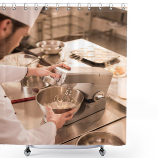 Personality  Partial View Of Confectioner Making Cream For Dessert In Restaurant Kitchen Shower Curtains