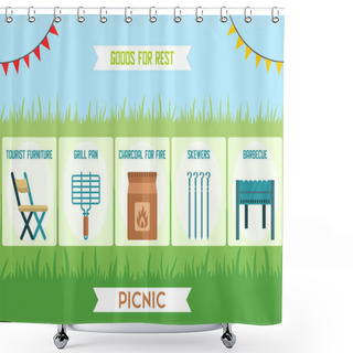 Personality  Goods For Outdoor Leisure Flat Vector Web Banner Shower Curtains