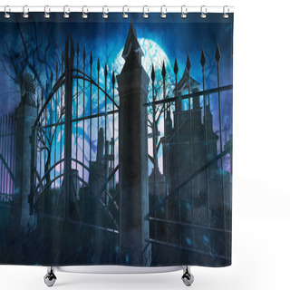 Personality  Horror Full Moon Cemetery With Metal Gates, Tombstones And Crypts. Shower Curtains