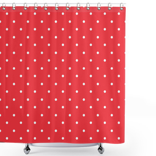 Personality  Red Background Polka Fabric With White Little Dots Seamless Patt Shower Curtains