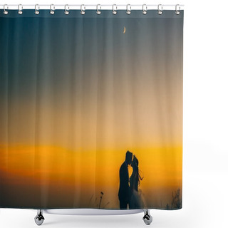 Personality  Silhouette Of Couple With Sunset   Shower Curtains
