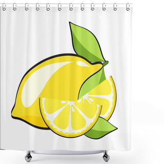 Personality  Yellow Lemon With Slices In Pop Art Retro Comic Style, Stock Vector. Fresh Lemon Fruits, Illustrations Eps 10 Shower Curtains