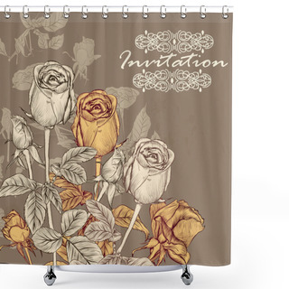 Personality  Vector Invitation Card With Roses In Vintage Style For Design Shower Curtains