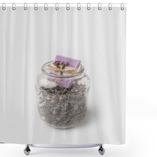 Personality  Soap In Jar With Lavender Flowers Shower Curtains