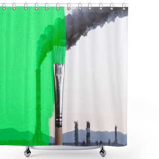 Personality  Hand Putting A Band Aid On Smoke Stack. Greenwashing Malpractice Concept Shower Curtains