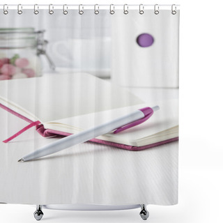 Personality  Pink Ball Pen With Pink Notebook Shower Curtains
