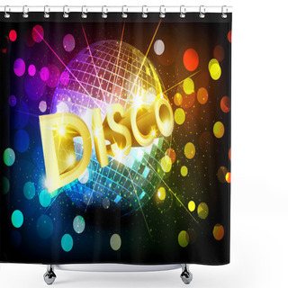 Personality  Vector Disco Background With Disco Ball And Gold Lettering Shower Curtains