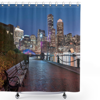 Personality  Boston Harbor And Financial District At Night In Boston, Massach Shower Curtains
