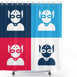 Personality  Alien Blue And Red Four Color Minimal Icon Set Shower Curtains