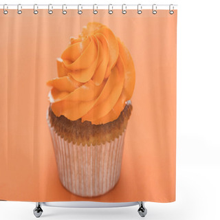 Personality  Delicious Halloween Cupcake On Orange Background Shower Curtains