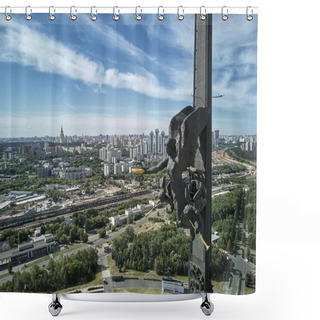 Personality  Moscow, Russia - July 05, 2019: Victory Monument On Poklonnaya Hill In Moscow. Closeup View Of Monument From Drone Shower Curtains
