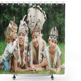 Personality  Happy Children With Native American Costumes Shower Curtains