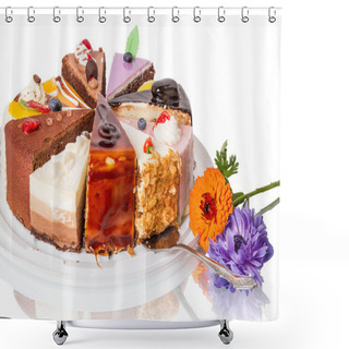 Personality  Different Pieces Of Cake And Flower Shower Curtains