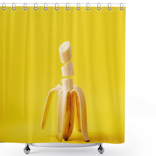 Personality  Close Up View Of Ripe Cut Banana Isolated On Yellow Shower Curtains