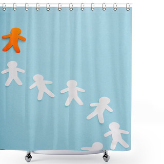 Personality  Top View Of Unique Orange Decorative Man Among White On Blue Background Shower Curtains