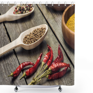 Personality  Chili Peppers And Spoons With Spices Shower Curtains
