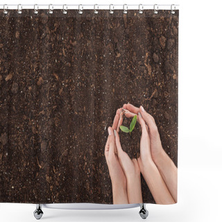 Personality  Cropped View Of Couple Holding Ground With Small Plant In Hands, Protecting Nature Concept  Shower Curtains