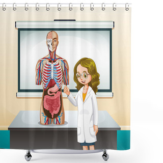 Personality  Doctor And Human Model In Classroom Shower Curtains