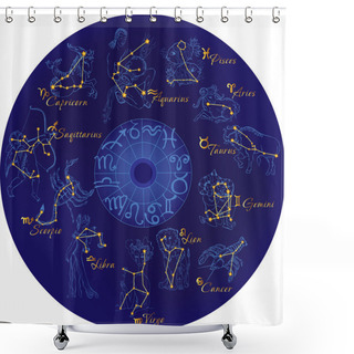 Personality  Zodiac With Constellations And Zodiac Signs Shower Curtains