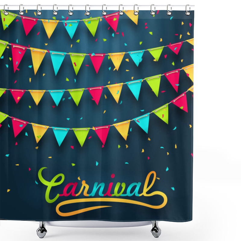 Personality  Carnival Party Dark Background With Colorful Bunting Flags Shower Curtains
