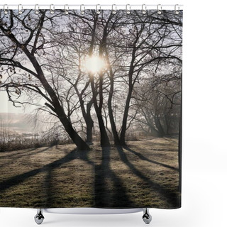 Personality  Sunrise In The City Park Shower Curtains