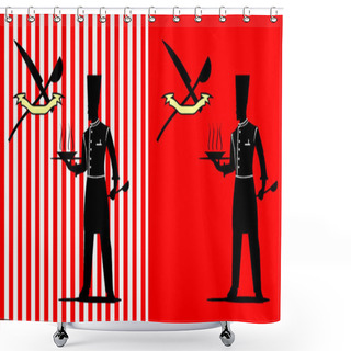 Personality  Standing Silhouette Chef On The Red Background. Shower Curtains