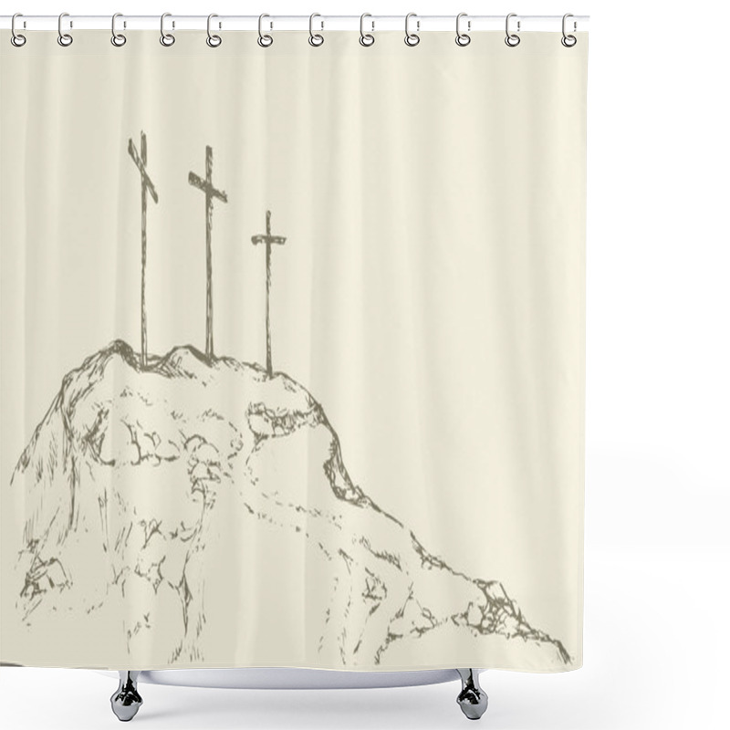 Personality  Three Crosses Stand On  Light Sky Backdrop Shower Curtains